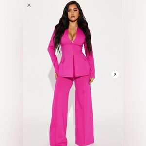 Fashion Nova Believe it Blazer Pant Set - Pink